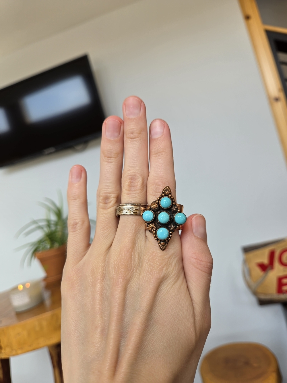 Turquoise Cluster Copper Ring 88